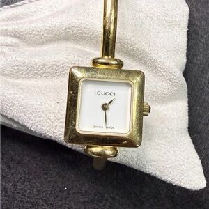 Gucci Gold-Tone Square Watch with White Dial